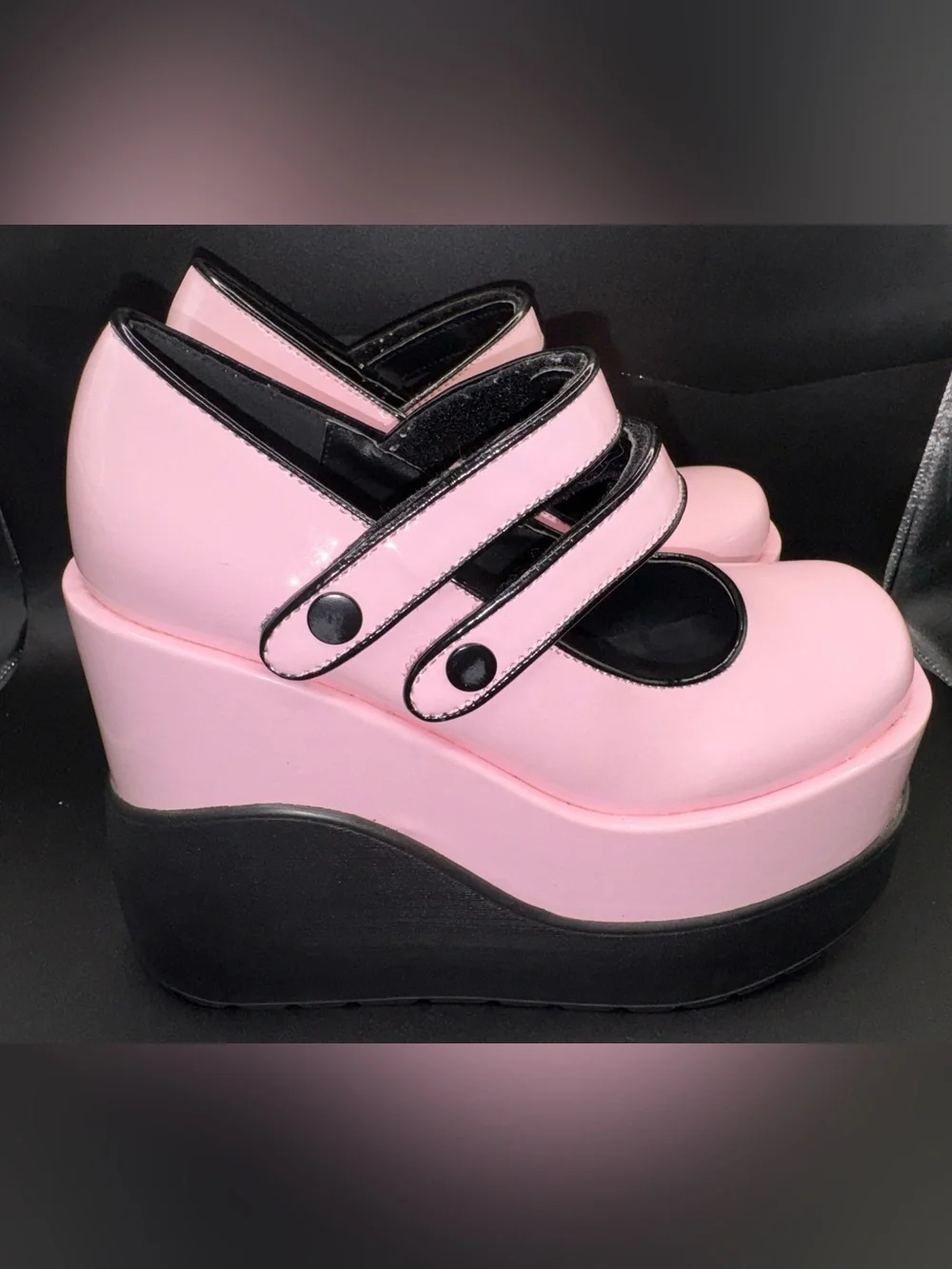 Demonia VOID-37 Pink Patent Double Strap Platform Mary Jane women 8/EU38